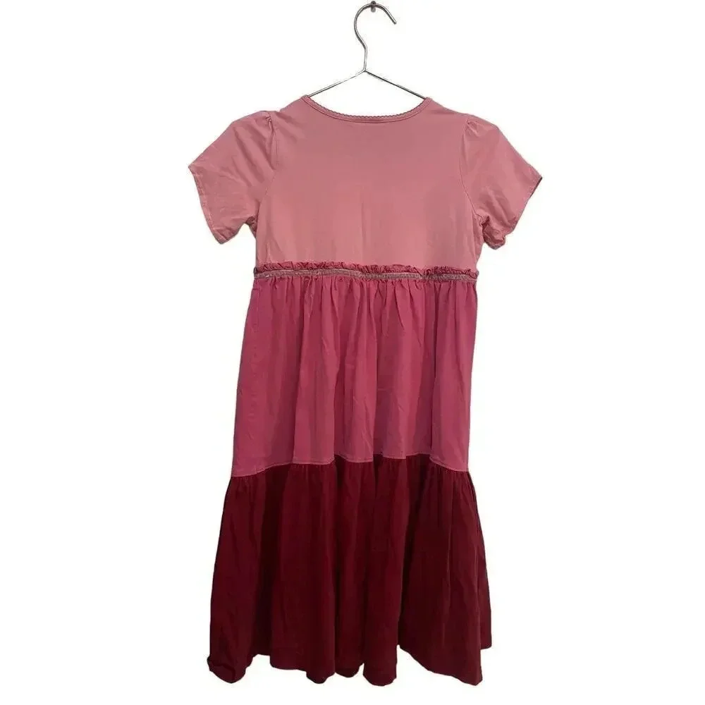Hanna Andersson Pink Short Sleeve Colorblock Twirl Power Maxi Dress Size 12/150